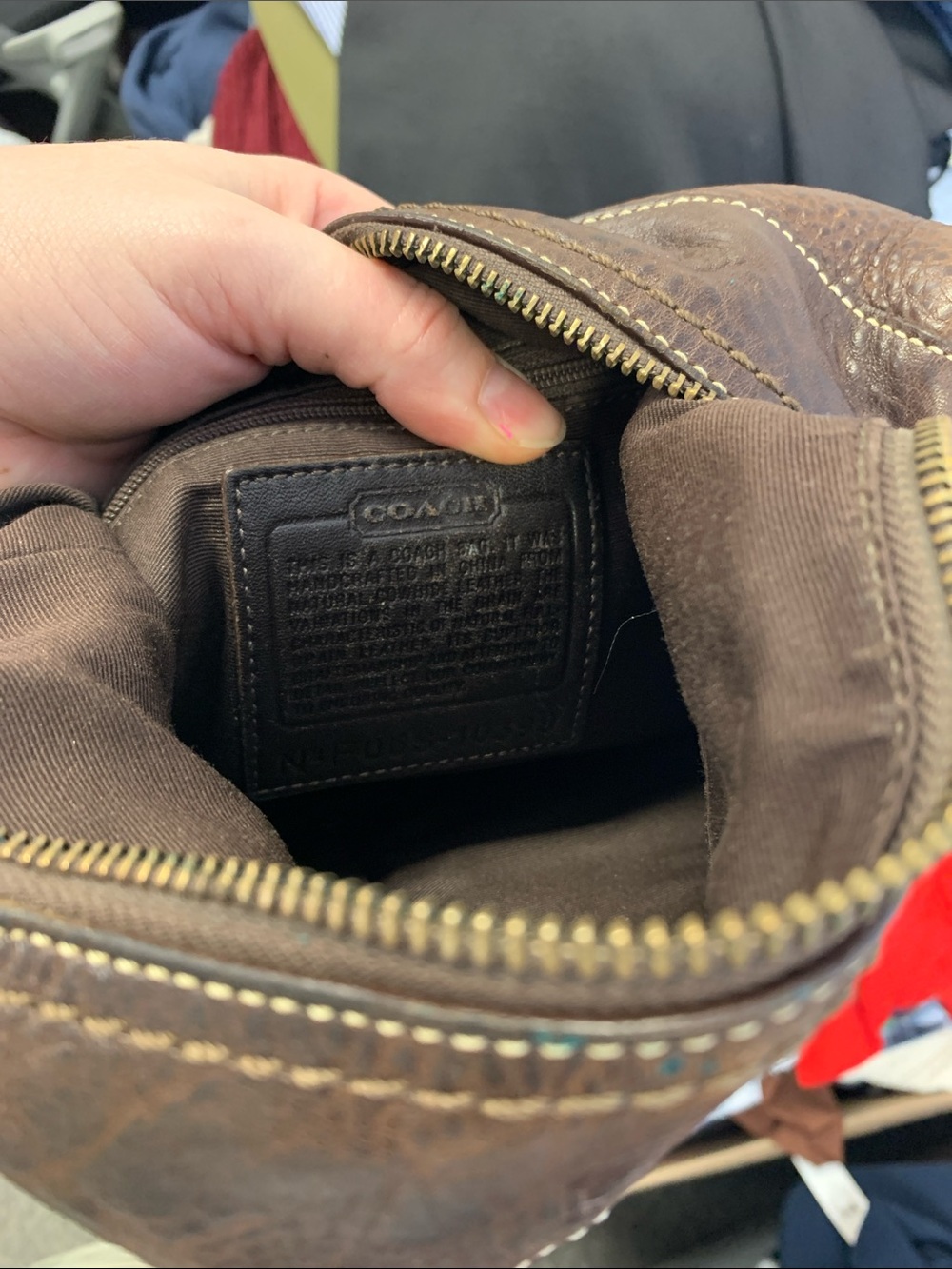 Coach Dark Brown Pebbled Leather Hobo with Brass Eyelet Detail - Picture 6 of 6